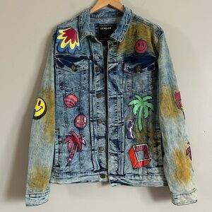 Reason Distressed Jean Jacket Acid Washed Large Streetwear